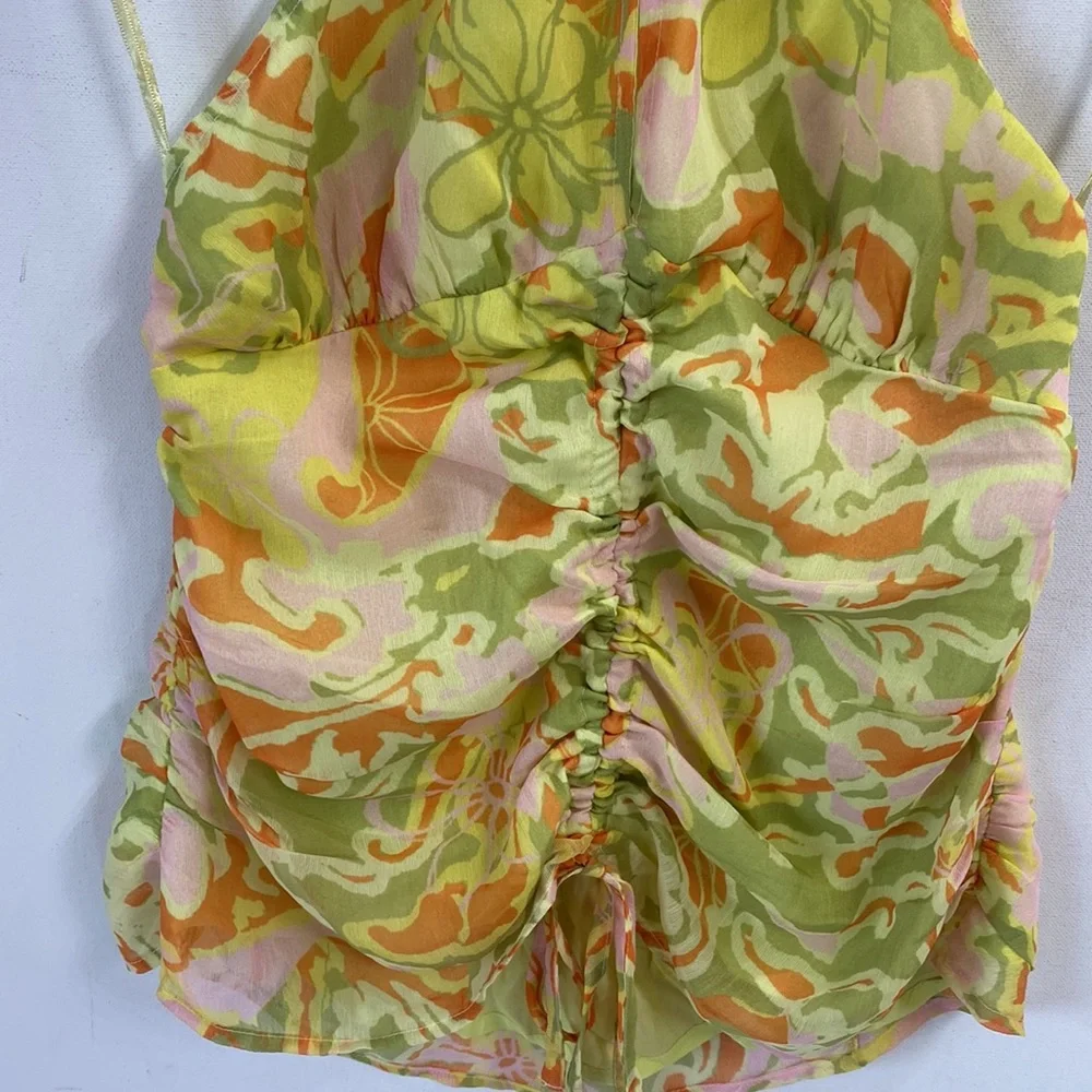 (A9) NEW Free People Kyle‎ Halter Retro Top Midnight Garden drawstring, XS, NWOT
